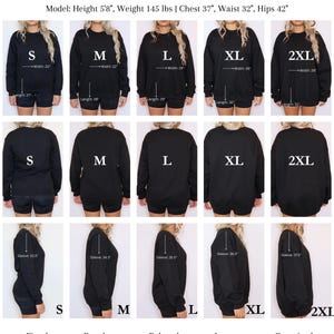 Pode incluir: Guia de tamanhos para camisolas Gildan 18000. O guia mostra o ajuste da camisola nos tamanhos S, M, L, XL e 2XL. A modelo tem 1,73 m de altura, pesa 66 kg, com 94 cm de peito, 81 cm de cintura e 107 cm de ancas.