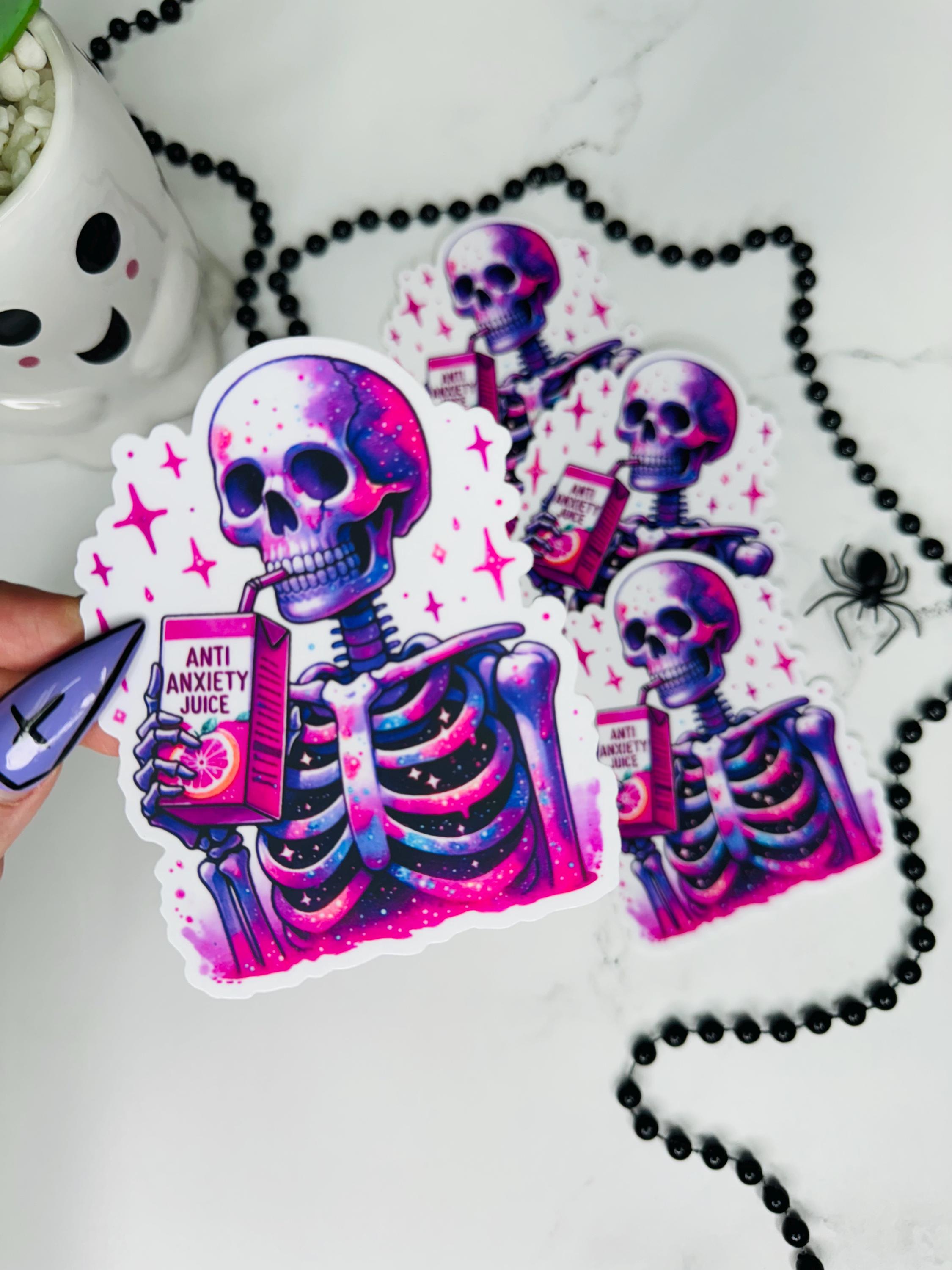 Skeleton Anxiety Juice Sticker, Skeleton Sticker, Funny Skeleton ...