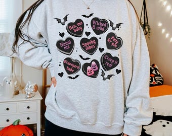 Spooky Valentines Hearts and Bats-sweater, Valloween-sweater, Vampire Valentines, Valentijnsdagsweater, shirt met gesprekshart