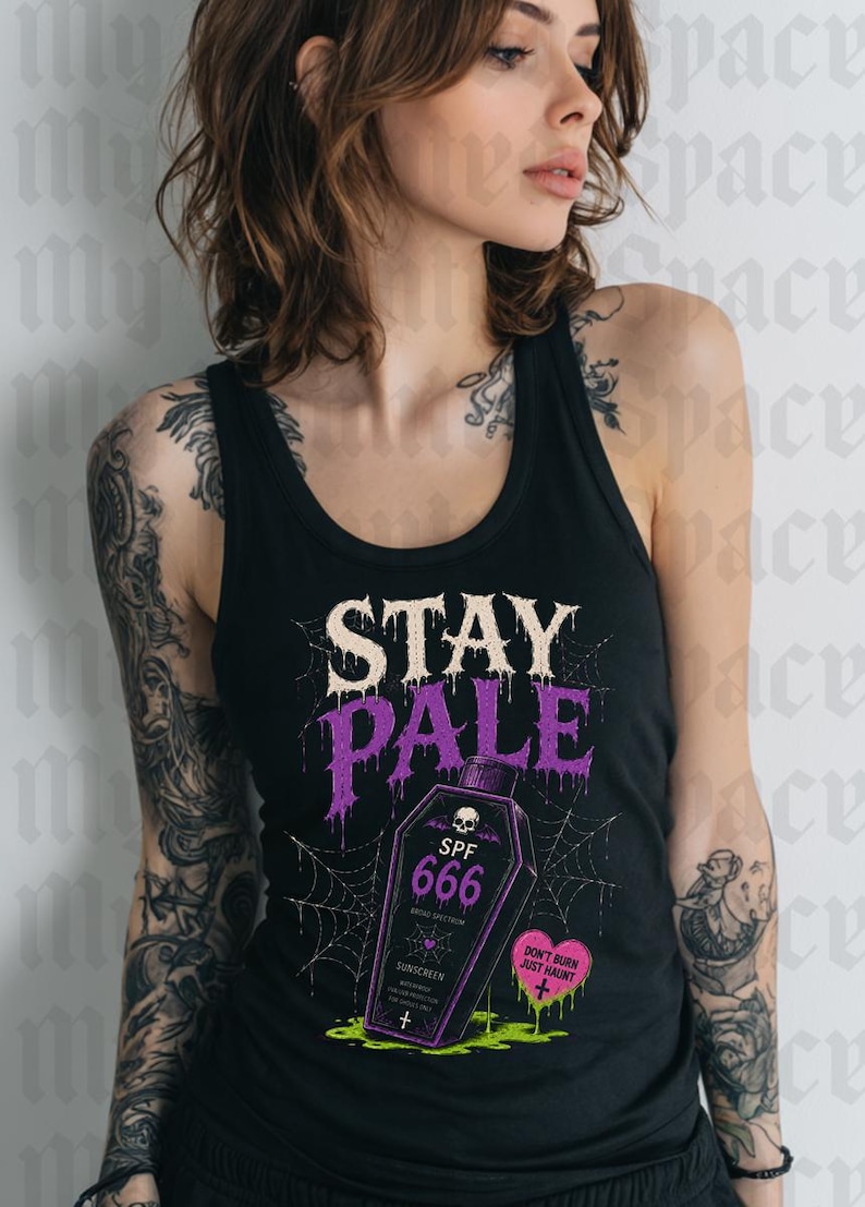 Stay Pale Shirt Spooky halloween Goth Summer Tee Summerween shirt, Funny Goth Shirt, Beach Goth, Goth Beachwear, Alt Summer Shirt image 3