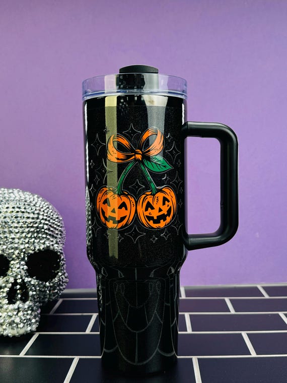 Pumpkin Cherries 40 oz Tumbler, Halloween 40oz Tumbler, Spooky Tumbler straw Insulated Stainless Steel Cup