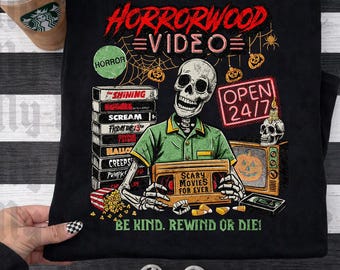 Horror Wood Video Shirt, Spooky Video Sweatshirt for women, Spooky Movie lover gift Skeleton Sweatshirt  scary movie Shirt