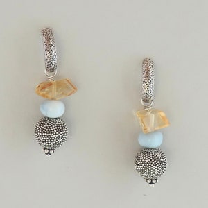 Natural Opaque Blue Opal Earrings, Yellow Citrine Gemstones ,Sterling Silver Resort Jewelry, Jewelry Gift for Mom