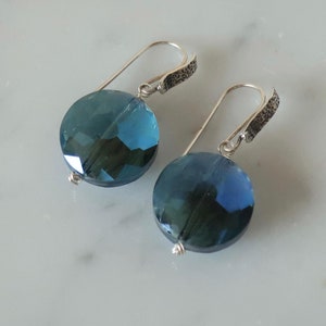 Blue Crystal Classic Cut  Earrings, Bermuda Blue Drop Sterling Earrings, Choose from 2 Styles