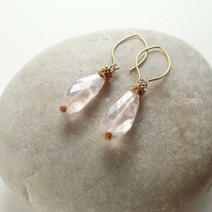 Rose Quartz Dangle Earrings: 18k Gold Vermeil, Calming Gemstone