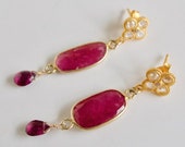 Ruby Gemstone Drop Earrings Genuine Garnet Earrings Gemstone Faceted Gold Earrings July Birthday Ruby Anniversary Red Wedding Jewelry