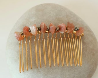 Genuine Sunstone Hematite Hair Comb Gemstone Hair Jewelry Gift For Mom Gift for Sister Gift for Friend