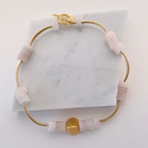 Rose Quartz Gold Choker Curved Gemstone Gold Necklace Natural Rough Rose Quartz Jewelry