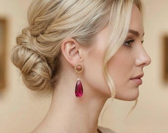Scarlet Red Crystal Quartz Dangle Earrings, Gold Vermeil Bails, Artisan Statement Jewelry