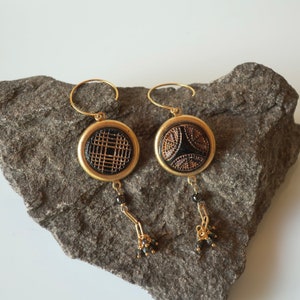 Victorian Button Earrings Black Gold Button Statement Earrings Repurposed Button Dangles image 5