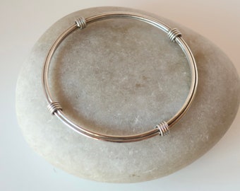 Vintage Sterling Silver Wire Wrap Bangle Bracelet, 925 Designer Bangle, Stackable Bracelet