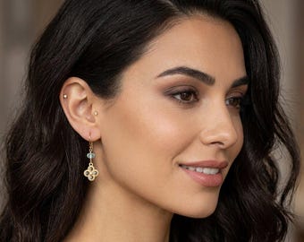 Genuine Aquamarine Earrings with Gold Vermeil Clear Crystal  Quartz Charms, March Birthstone, Resort Earrings