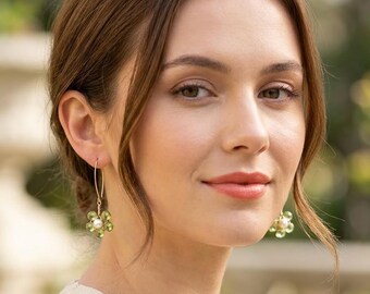 Genuine Peridot Gold Earrings, Peridot Flower, August Birthday Drops, Green Gemstone Dangles, 16th Anniversary Gift