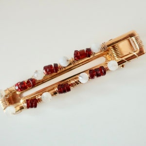 Vintage Linda Levinson Gold Tone Barette Garnet Cobochons artisan hair clip Linda levinson goldtone pave - Gem main image 4