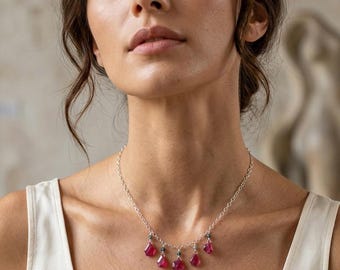 Pink Jade Kyanite Sterling Silver Necklace: Pink Gemstone Dangle, Sterling Chain