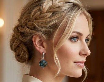 Blue Crystal Classic Cut  Earrings, Bermuda Blue Drop Sterling Dangles, Choose from 2 Styles