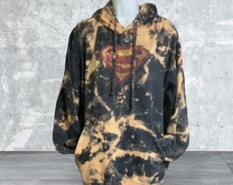 Superman Unisex Adult Large Bleached Embellished Hoodie