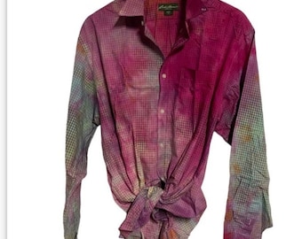 Boyfriend ShirtTie Dye XL Cotton Button Front Grunge Hippie Streetwear Unisex