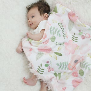 Custom Baby Blanket floral faux fur minky lovey baby gift cloud blanket llama newborn gift plush photo prop by PETUNIAS image 1