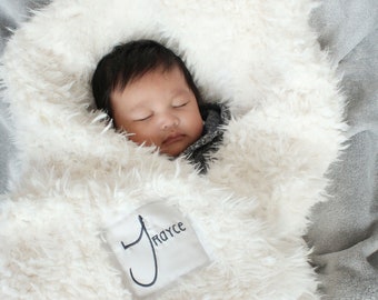 Faux Fur baby blanket lovey personalized name double sided llama fur gift rose ivory grey newborn gift plush photo prop toddler