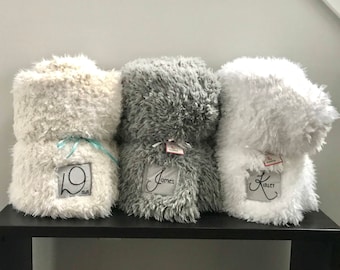 Faux Fur throw blanket personalized double sided llama fur gift cloud blanket WHITE  gift plush photo prop tween teen