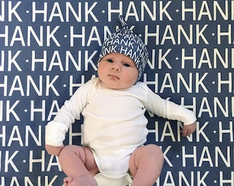 Name Baby Swaddle Blanket & Hat, Organic Knit Newborn Blanket, Baby Shower Gift, Soft Baby Blanket, Custom Baby Gift, Newborn Essentials