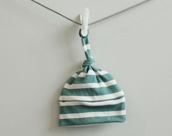 baby hat teal stripe Organic knot modern newborn shower gift photography prop hospital outfit accessory neutral girl boy