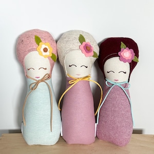 Baby Doll stuffed linen and wool toy - PETUNIAS by Kelly - imaginative play