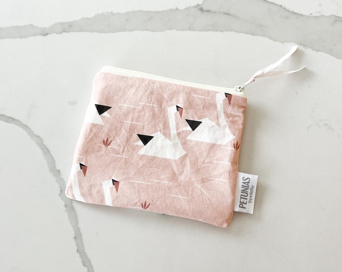 The ICKY Bag mini pouch - wetbag - PETUNIAS by Kelly - Indie Designer Fabric Series - blush swan