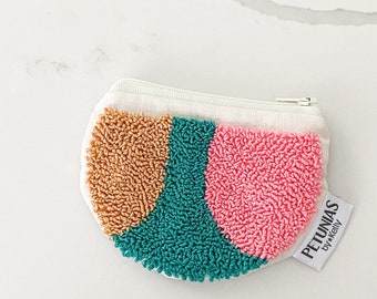 Zipper pouch - punch needle - PETUNIAS by Kelly SALE