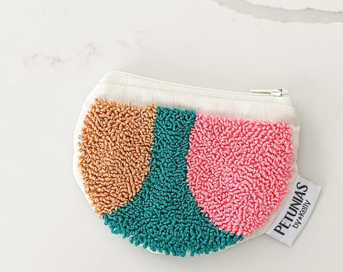 Zipper pouch - punch needle - PETUNIAS by Kelly SALE
