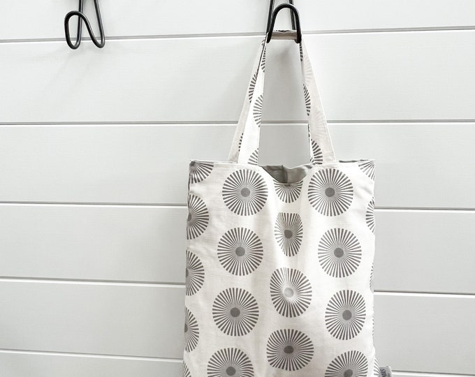 Take Along Tote Bag - PETUNIAS by Kelly - Indie Designer Fabric Series - grey spiral