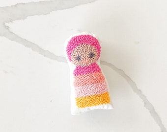 Tiny punch needle baby doll - PETUNIAS by Kelly - stuffed toy