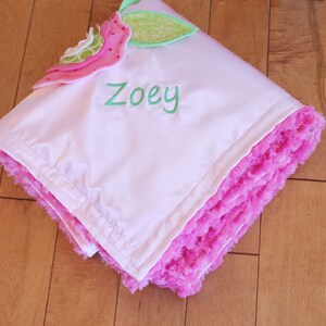 personalized Large Fluffy Blanket minky satin 3d flower embroidery newborn gift photo prop baby blanket monogram image 3