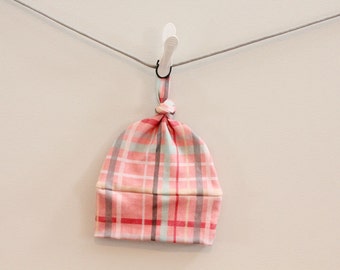 SALE Baby Hat plaid Organic knot PETUNIAS hipster modern newborn baby shower gift photography prop hospital outfit accessory neutral girl