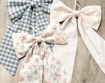 Bow | Medium Decorative Fabric Bow | Cute Home Decor Bow for Girls & Women | Hanging Wall or Door Bow | Valentine’s Day | Pink Blue Green