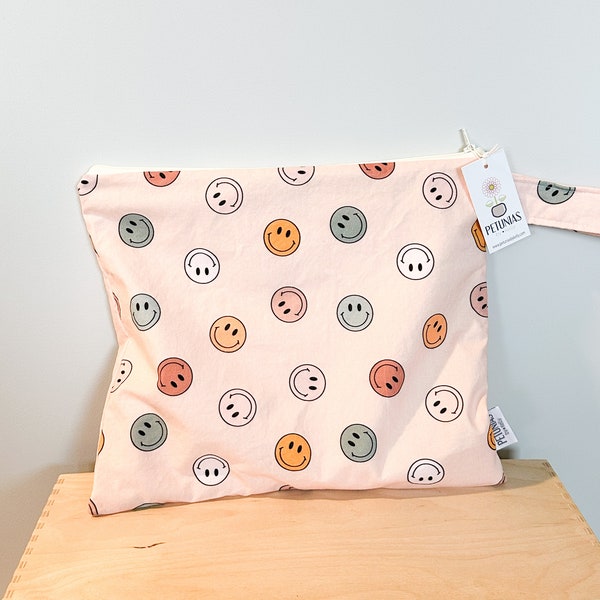 The ICKY Bag - wetbag - PETUNIAS by Kelly - Indie Designer Fabric Series - blush smile