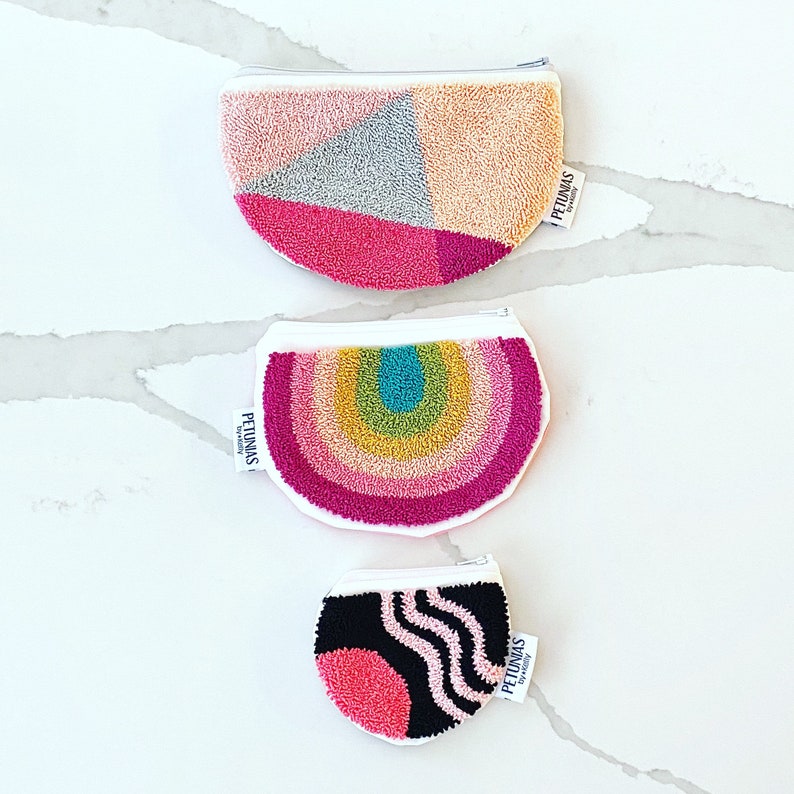 PETUNIAS by Kelly punch needle Zipper pouch