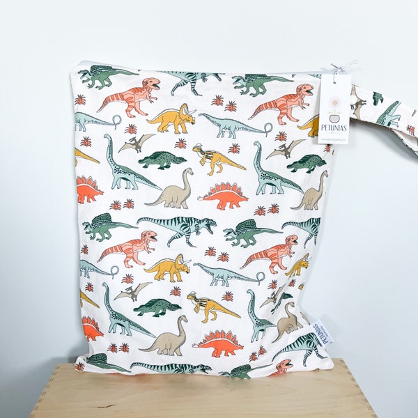 La borsa IKY XL - borsa umida - PETUNIAS di Kelly - serie di tessuti di design indipendente - dinosauri verde acqua