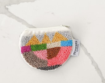 Zipper pouch - punch needle - PETUNIAS by Kelly SALE