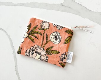 The ICKY Bag mini pouch - wetbag - PETUNIAS by Kelly - Indie Designer Fabric Series - terracotta floral