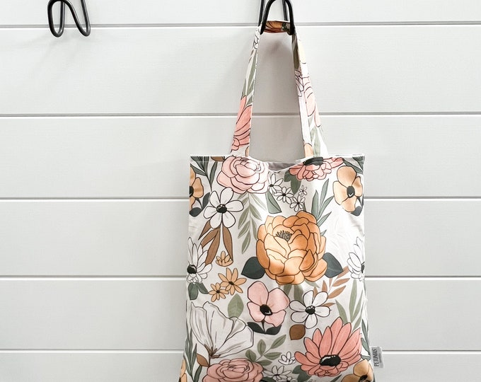 Take Along Tote Bag - PETUNIAS by Kelly - Indie Designer Fabric Series - grey blush floral