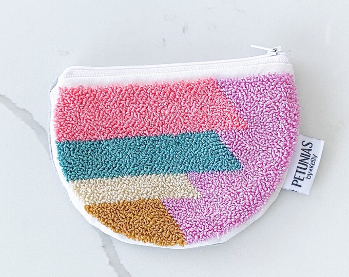 Zipper pouch - punch needle - PETUNIAS by Kelly SALE