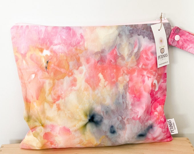 The ICKY Bag - wetbag - PETUNIAS by Kelly - hand dyed - one of a kind