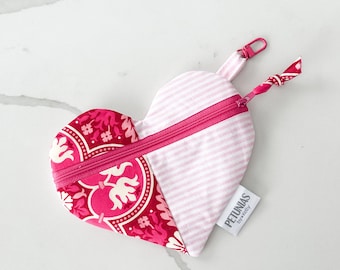 Bolsa con cremallera en forma de corazón: pequeña bolsa de cosméticos hecha a mano, organizador de bolsos