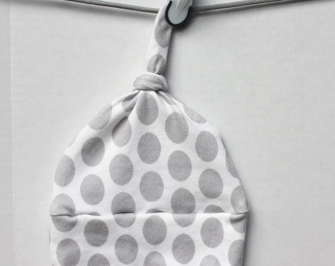 Baby hat gray dot Organic knot PETUNIAS hipster modern newborn shower gift photography prop hospital outfit accessory neutral SALE