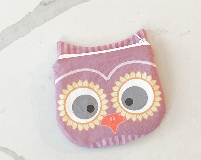 The ICKY Bag mini wetbag - animal zipper pouch - snack bag - PETUNIAS by Kelly - mauve owl