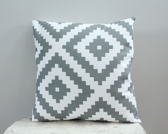 Pillow cover grey aztec 18 inch 18x18 modern hipster accessory home decor nursery baby gift present zipper closure canvas ready to ship