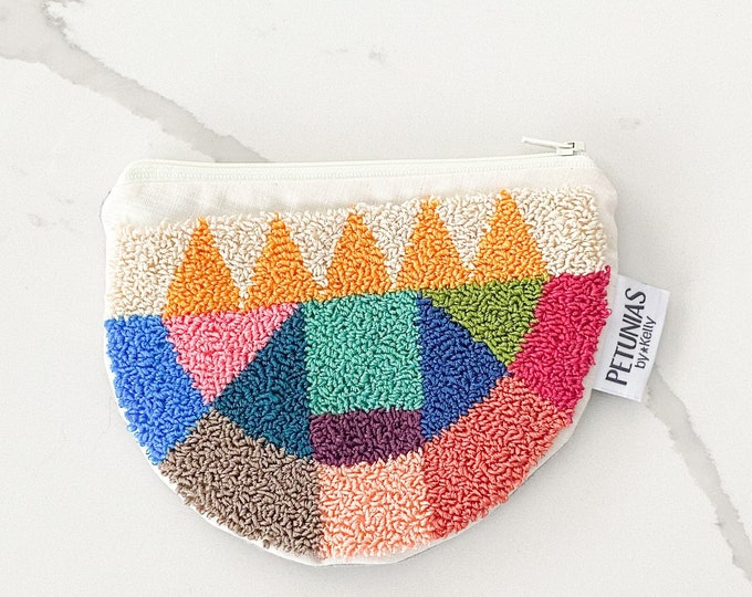 Zipper pouch - punch needle - PETUNIAS by Kelly SALE