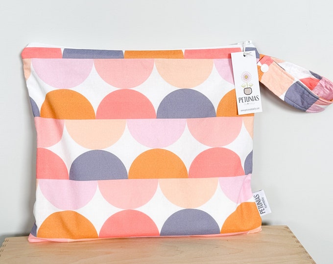 The ICKY Bag - wetbag - PETUNIAS by Kelly - Indie Designer Fabric Series - pastel mod circles